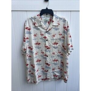 Caribbean Silk Blend Mens Large Flamingo Hawaiian Shirt Short Sleeve